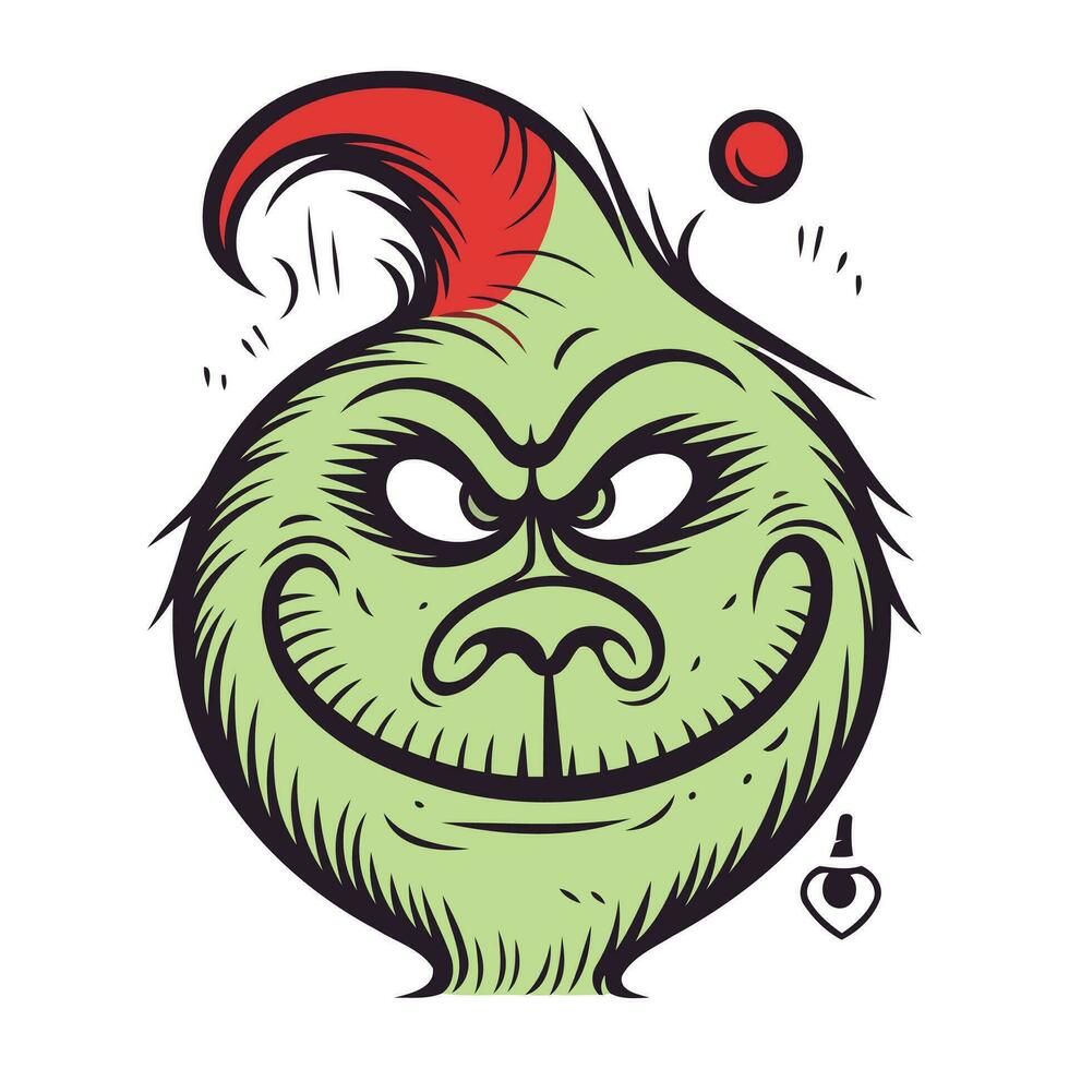 Merry Christmas and Happy New Year. Vector illustration of a monster with a red hat.