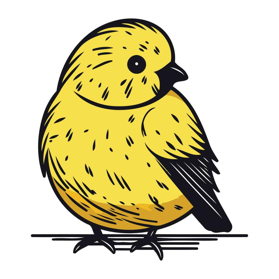Cute little yellow bird. Vector illustration isolated on white background.