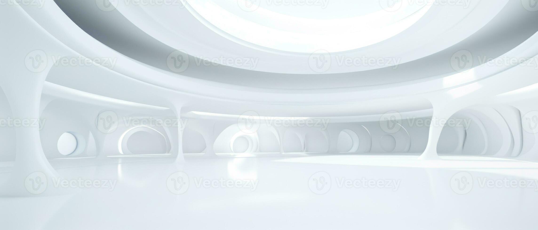 Empty futuristic white room with copy space for presentation product. AI generative photo