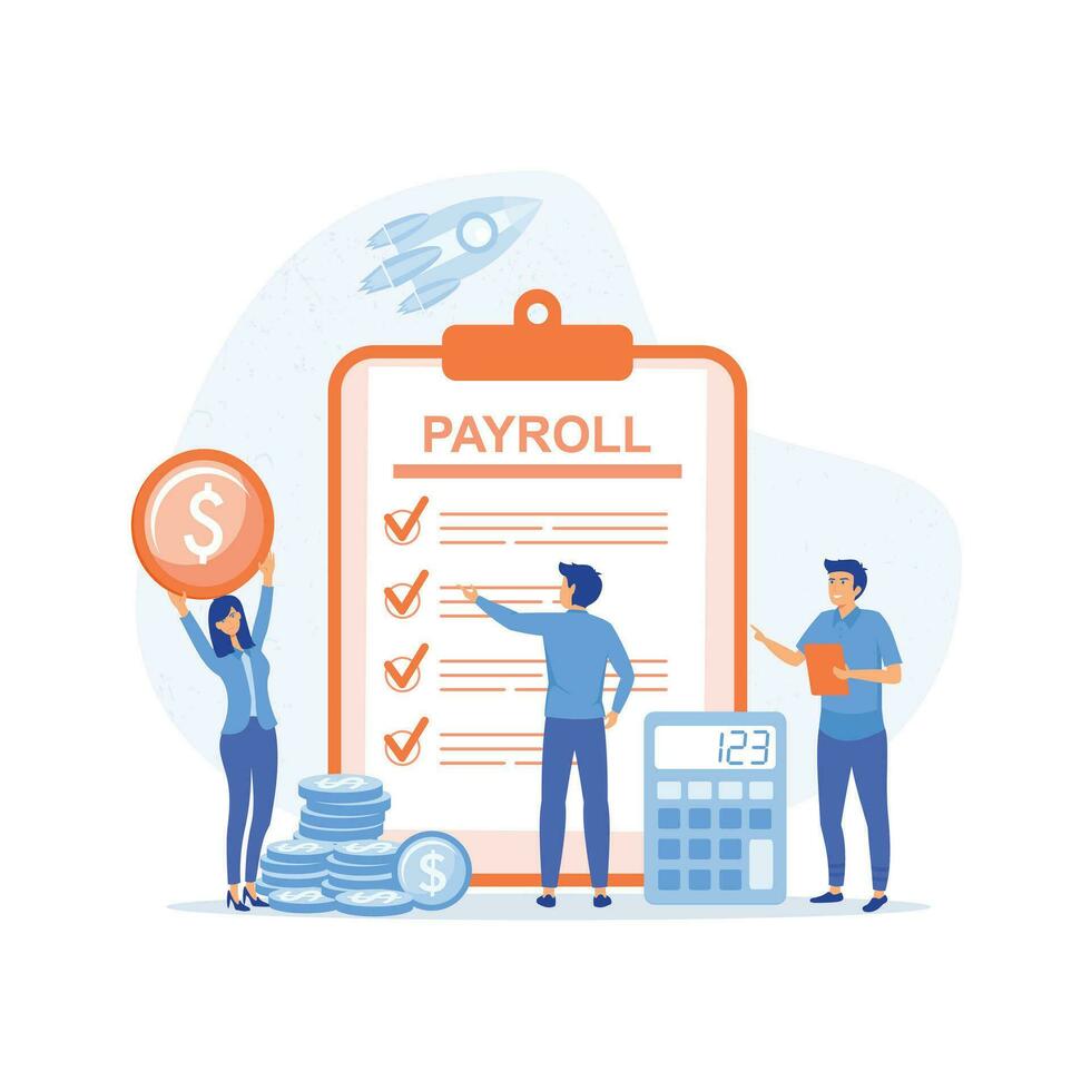 Payroll, Salary payment with Tiny People , flat vector modern illustration