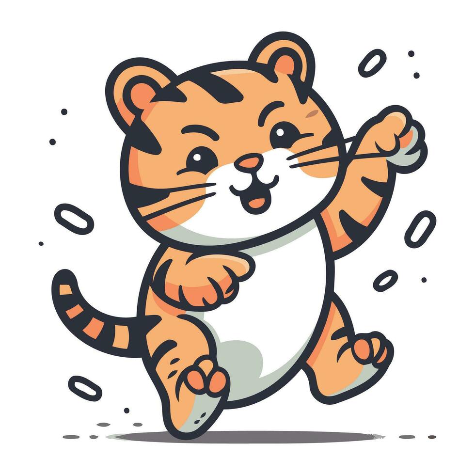 Cute tiger cartoon character. Isolated vector illustration on white background.