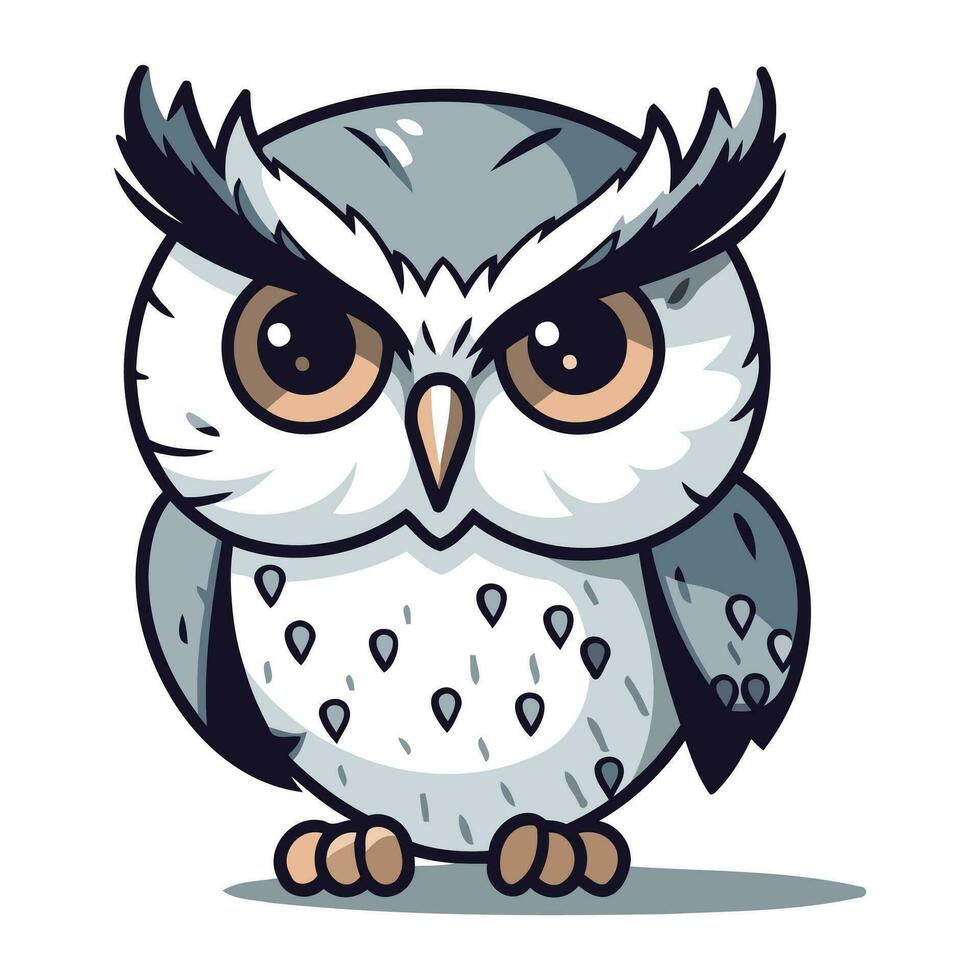 Owl isolated on white background. Cute cartoon vector illustration.