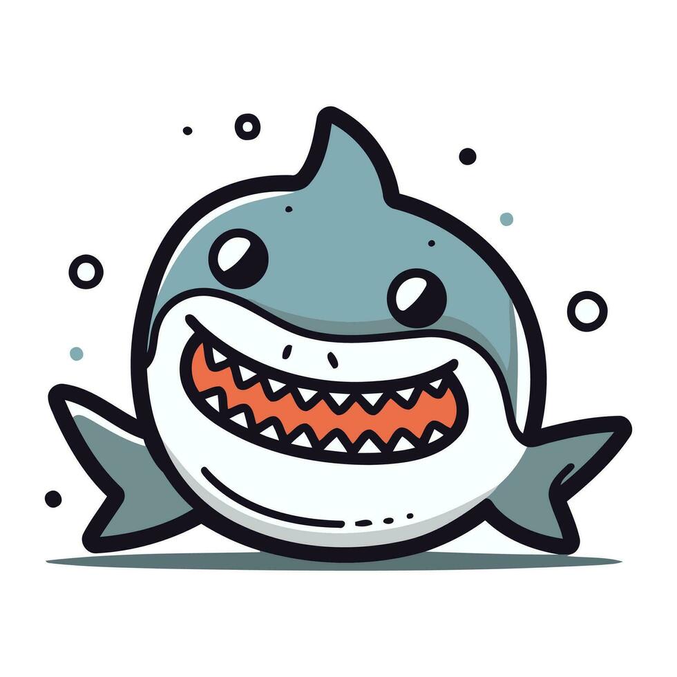 tiburón vector ilustración. linda dibujos animados personaje. marina animal.