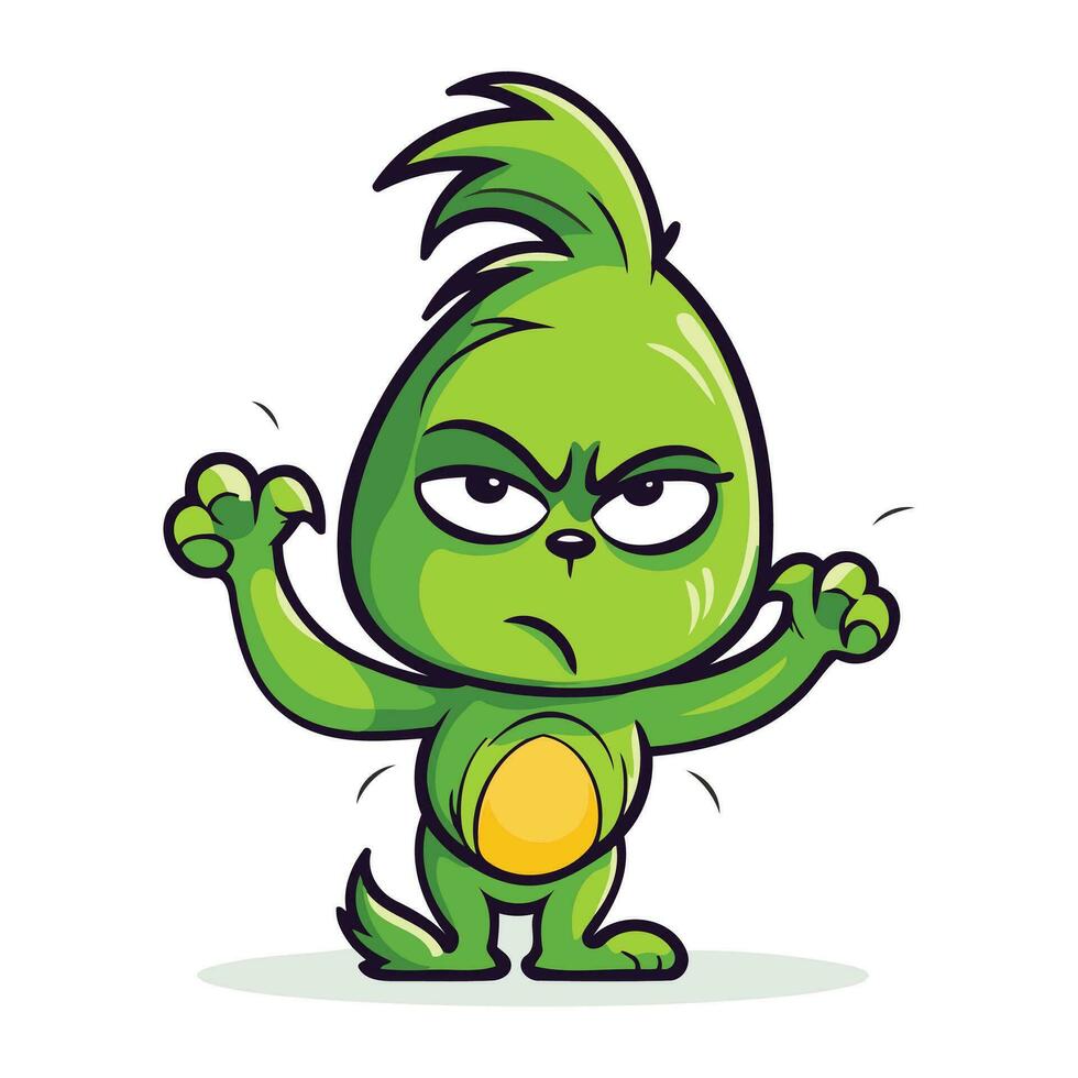enojado verde monstruo. linda dibujos animados personaje. vector ilustración.