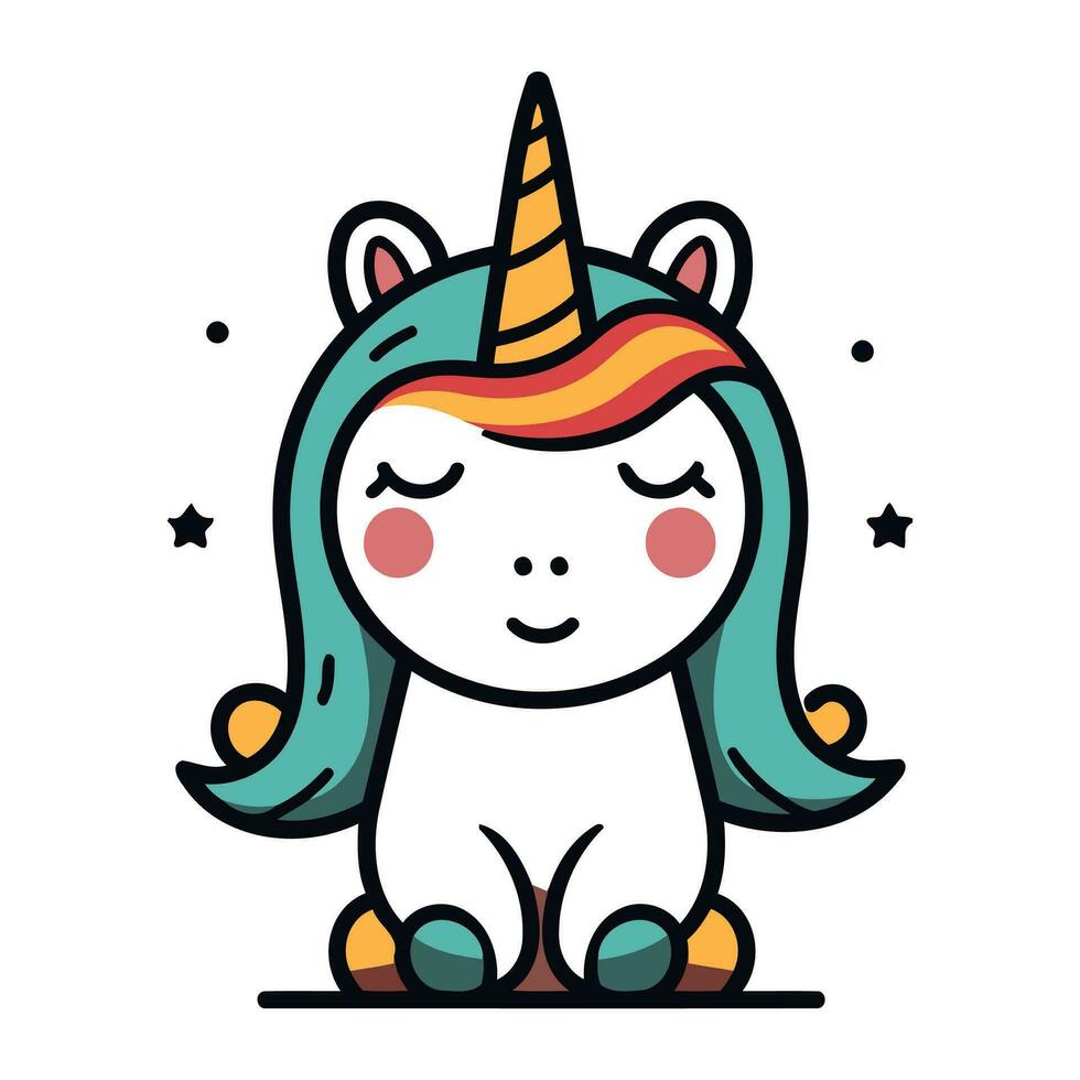 Cute unicorn isolated on white background. Vector illustration in cartoon style.