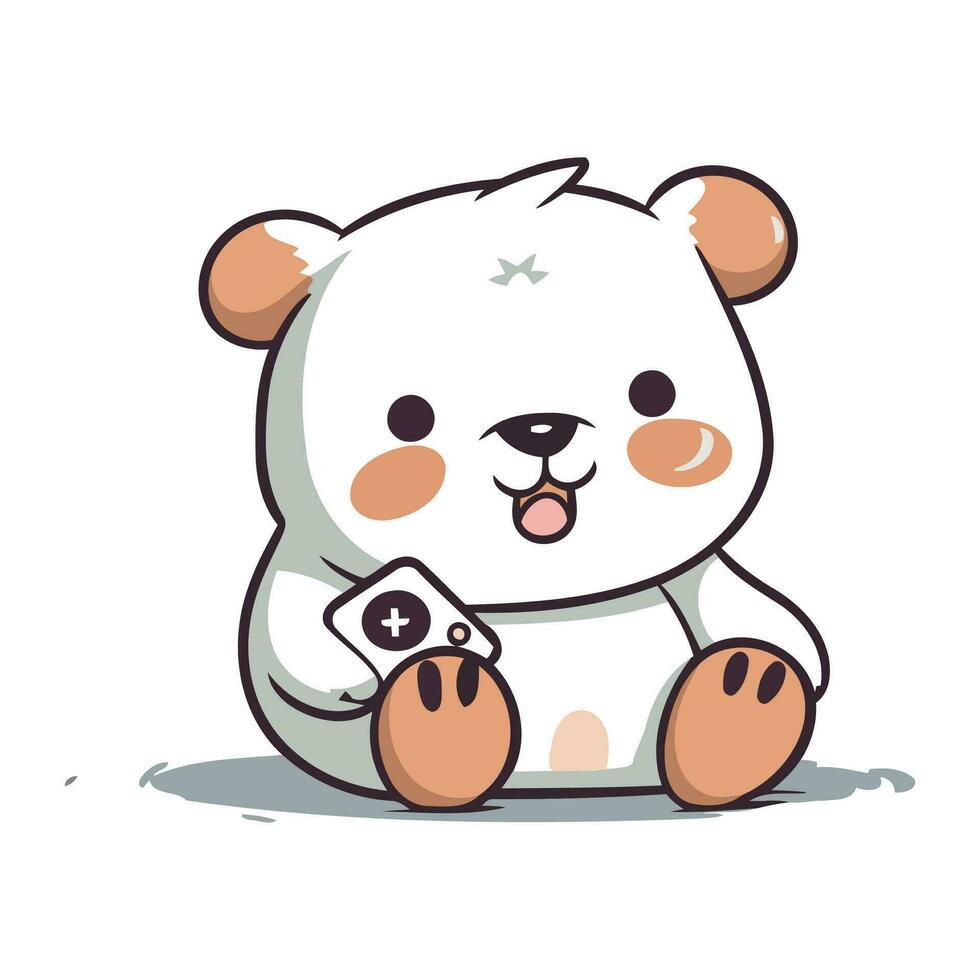 Cute panda bear with first aid kit. Vector illustration.