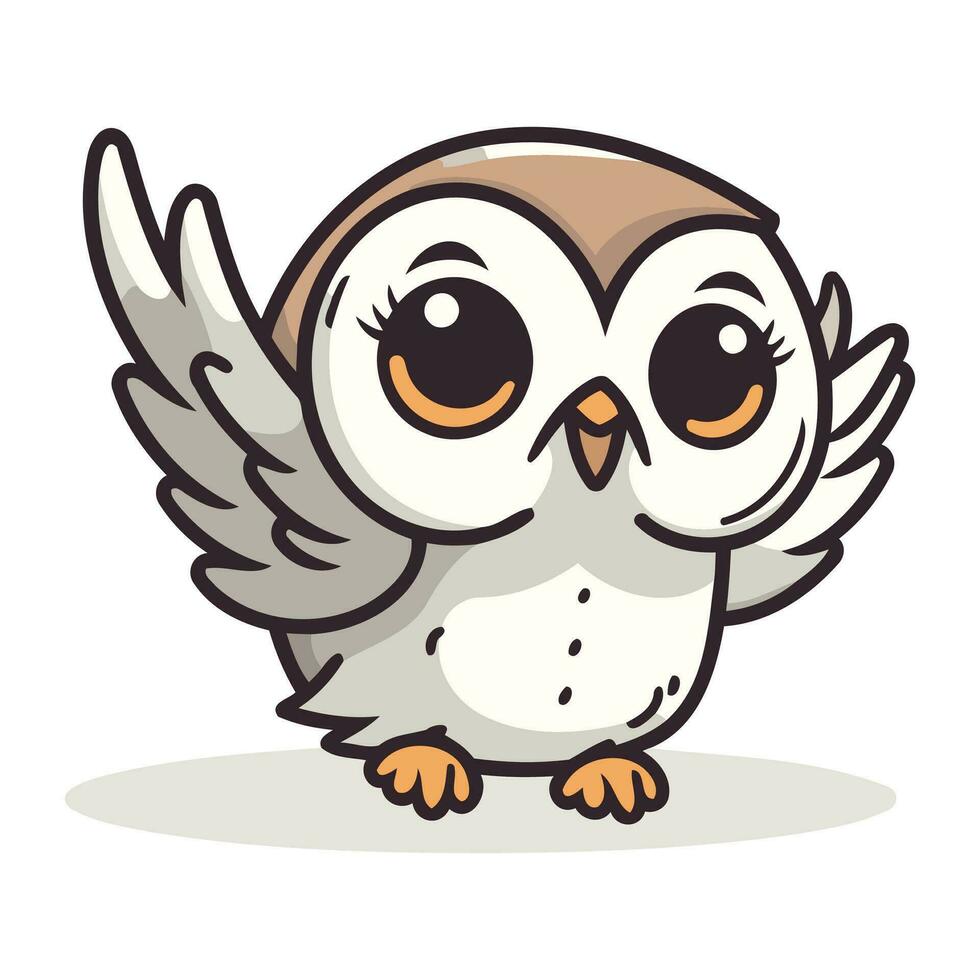 Cute owl cartoon character. Vector illustration isolated on white background.