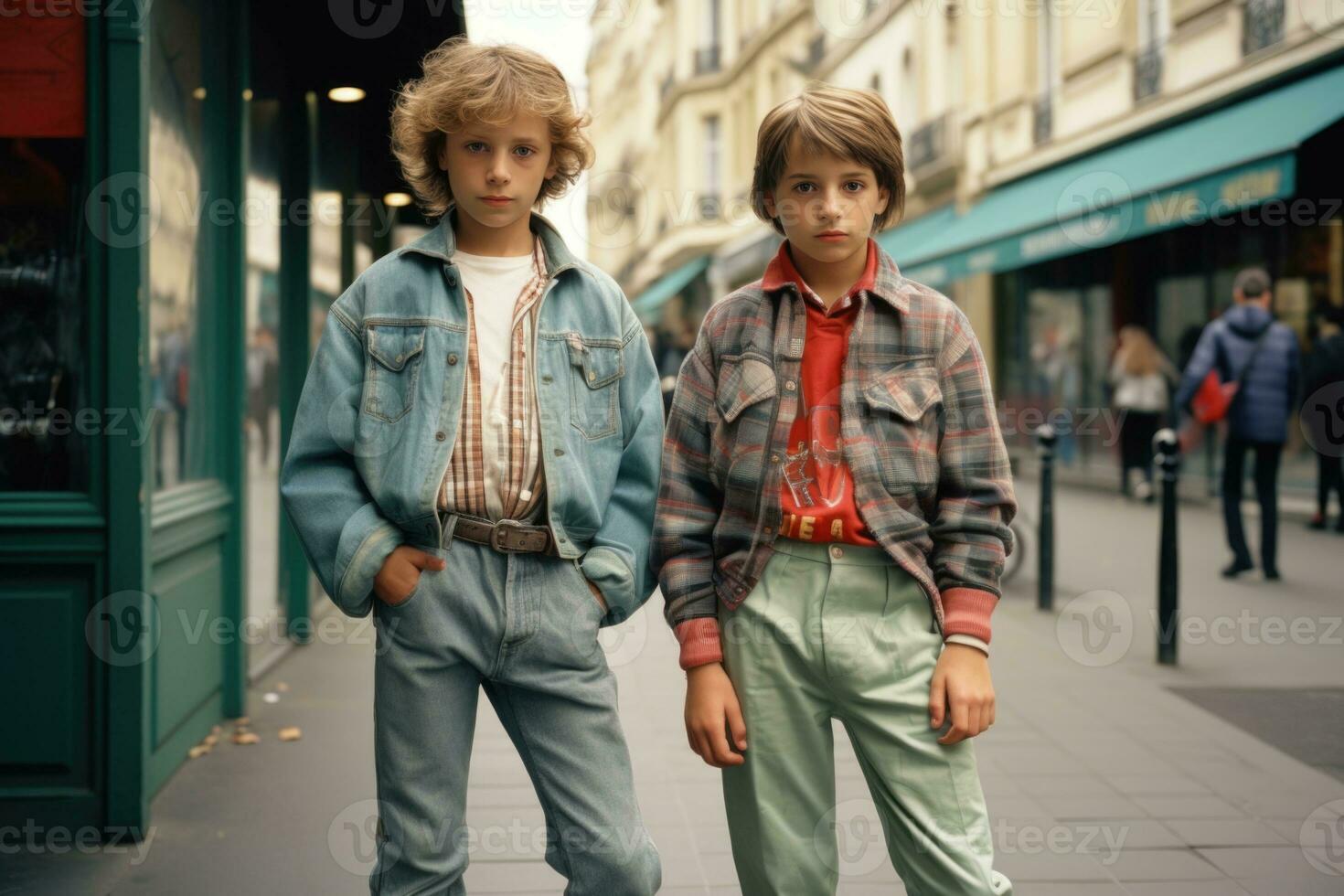 Nostalgic Paris stroll Friends in the enchanting streets of the '90s. AI generative photo