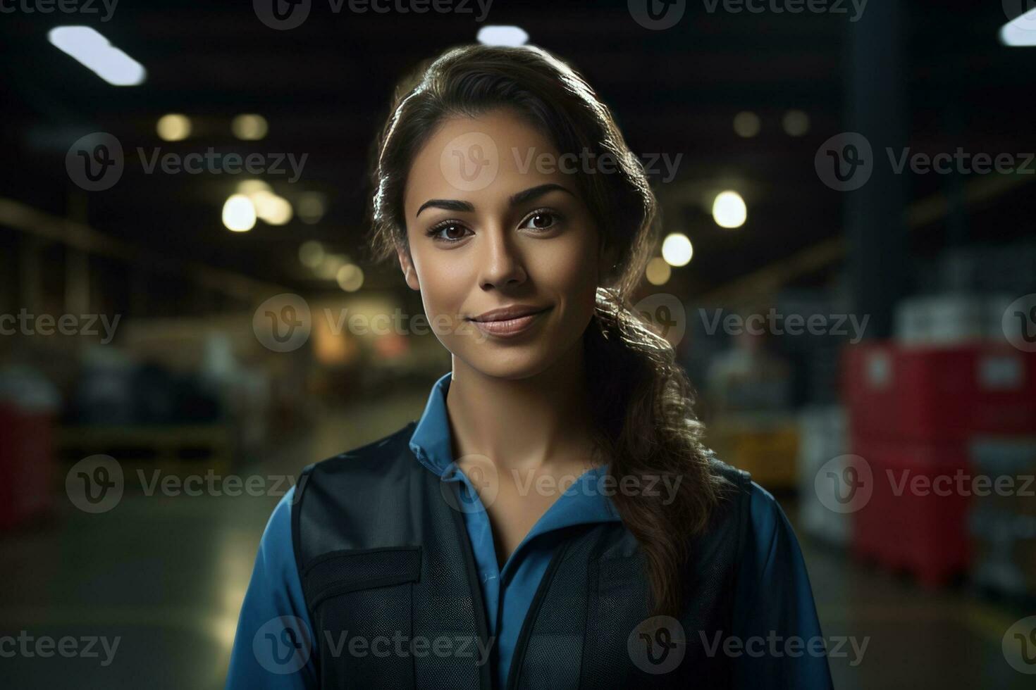 Mexican latin american hispanic warehouse worker in distribution delivery center. Storehouse package supervisor. AI generative photo