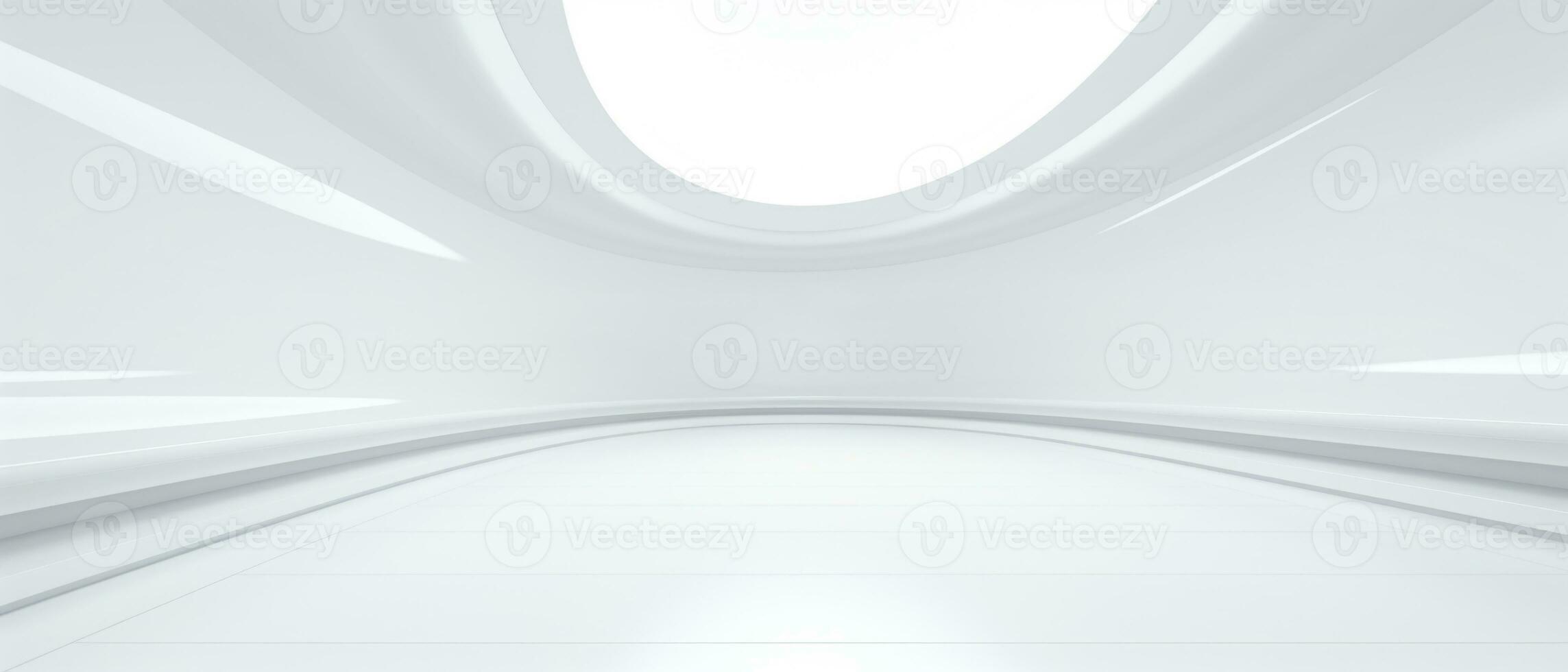 Empty futuristic white room with copy space for presentation product. AI generative photo