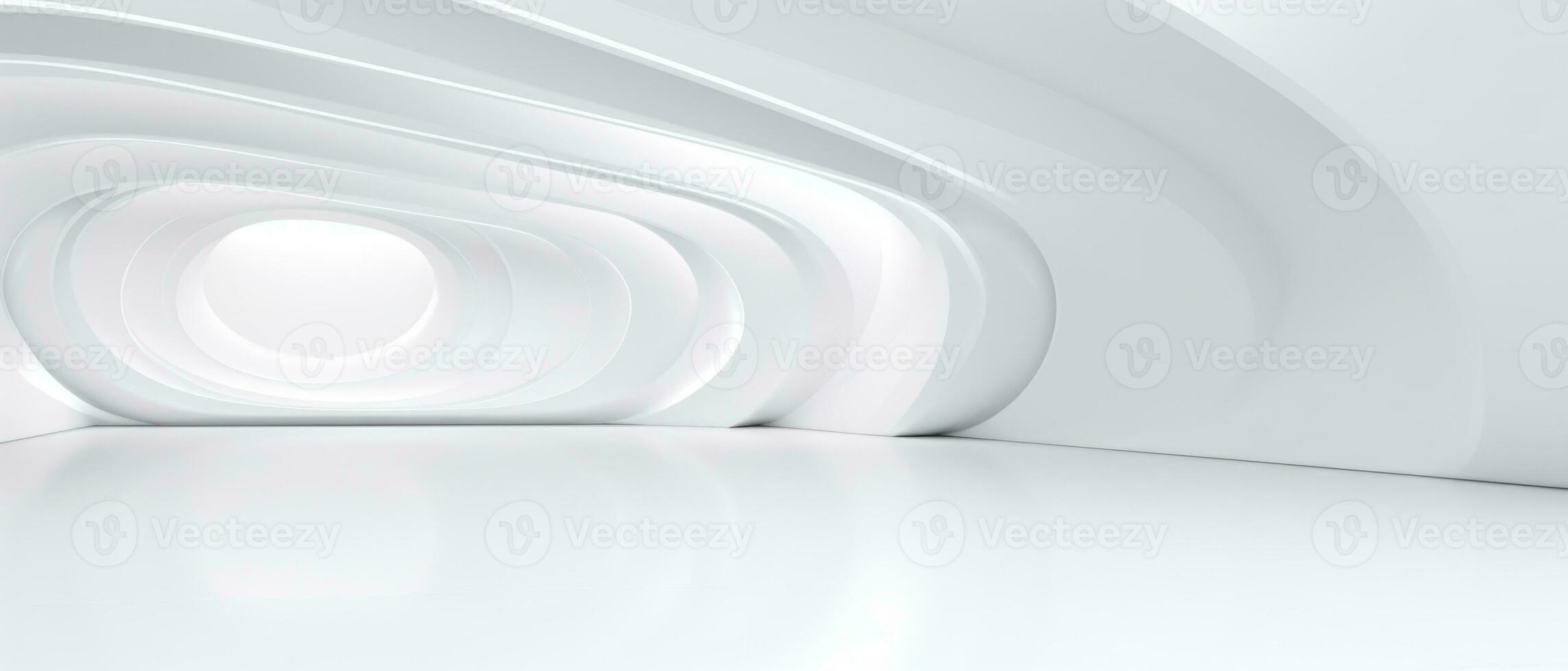 Empty futuristic white room with copy space for presentation product. AI generative photo
