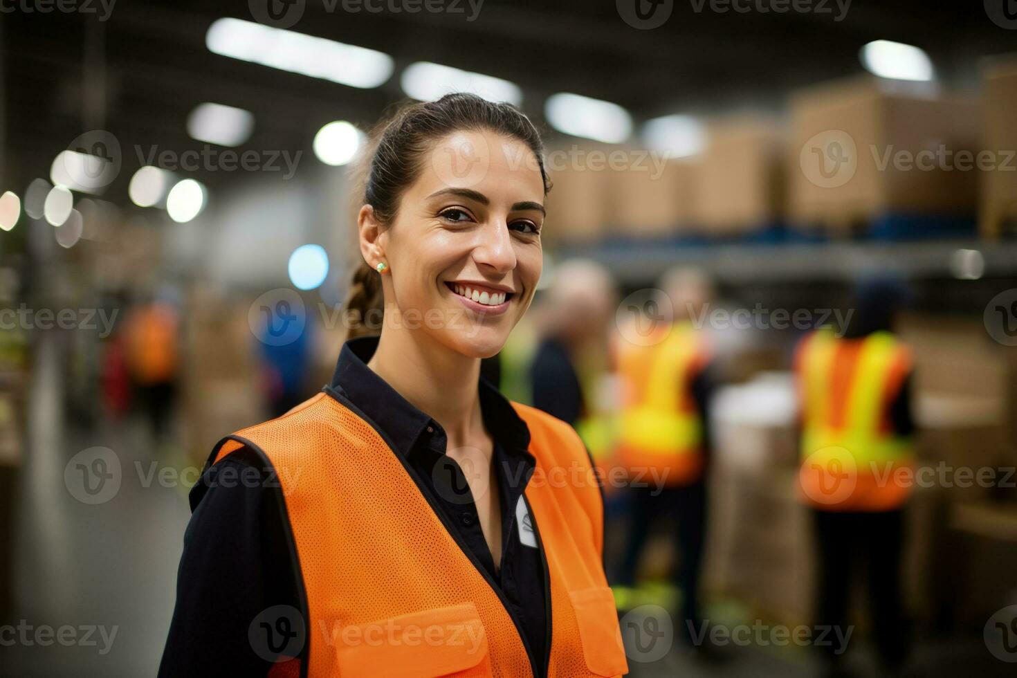 Mexican latin american hispanic warehouse worker in distribution delivery center. Storehouse package supervisor. AI generative photo