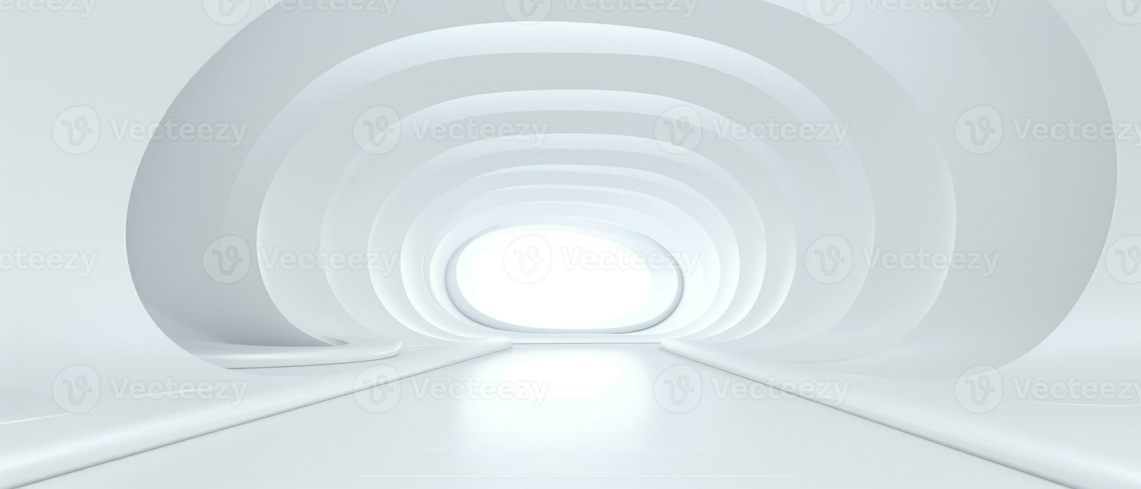 Empty futuristic white room with copy space for presentation product. AI generative photo