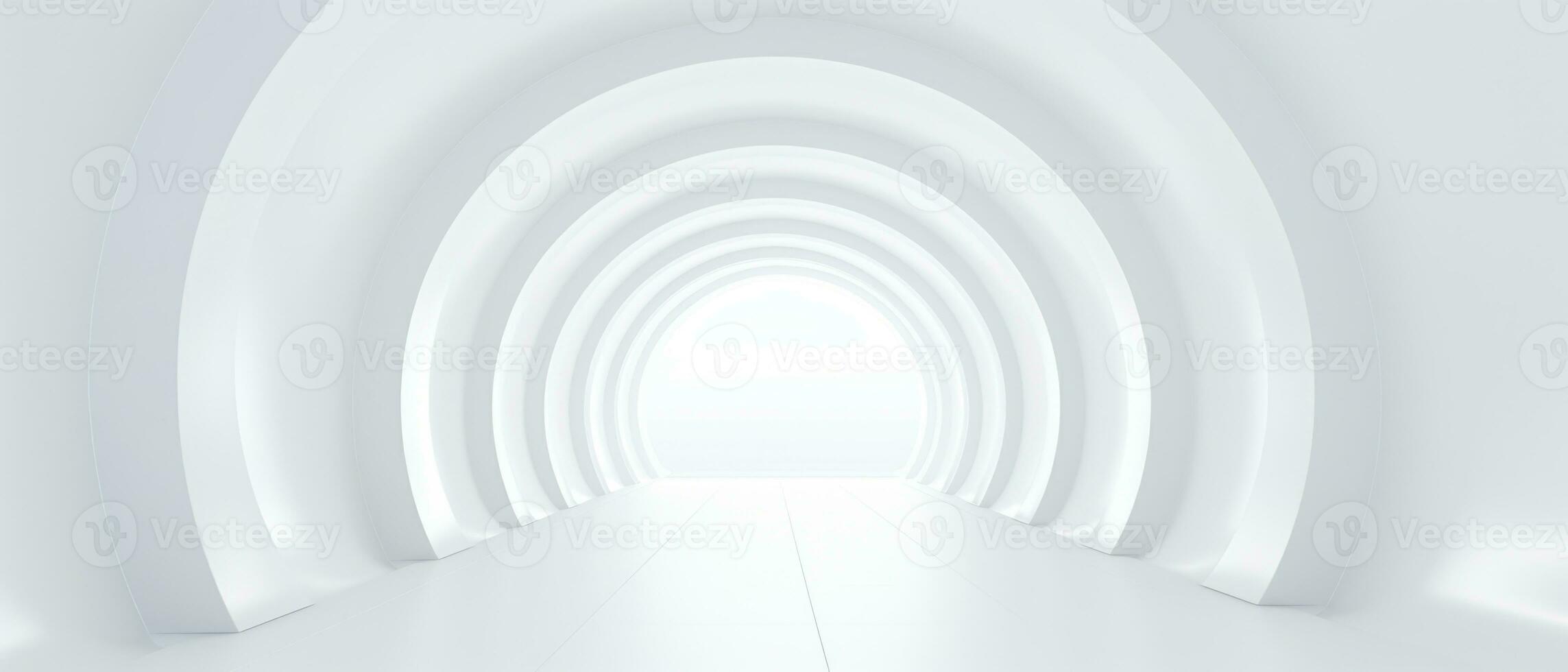 Empty futuristic white room with copy space for presentation product. AI generative photo
