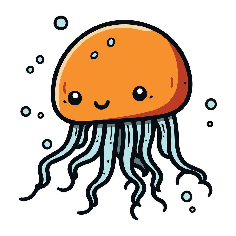 Cute cartoon jellyfish. Vector illustration isolated on white background.