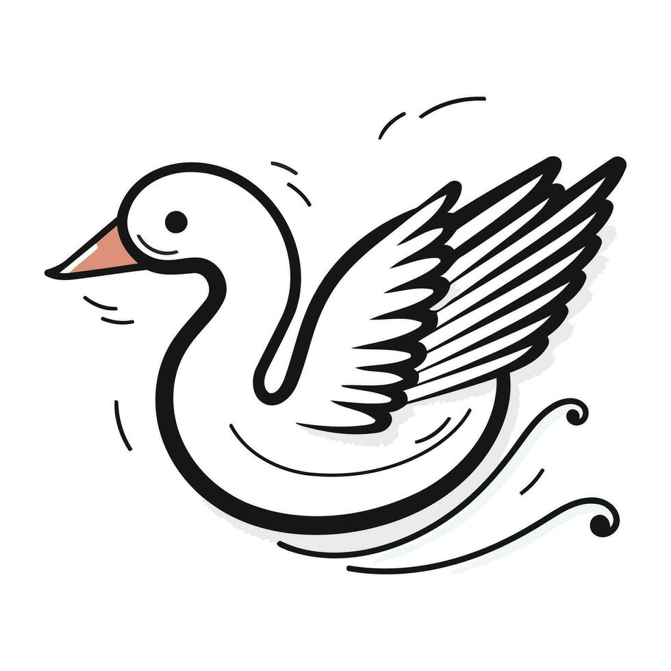 Vector illustration of a swan flying in the wind on a white background