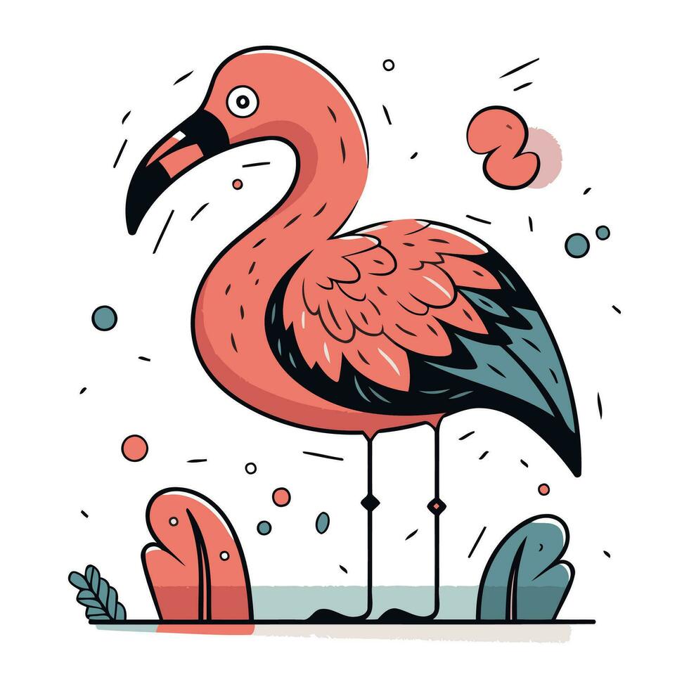 Flamingo. Hand drawn vector illustration in doodle style.