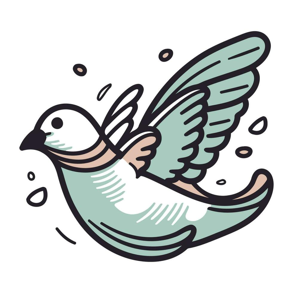 Hand drawn doodle sketch of a flying dove. Vector illustration.