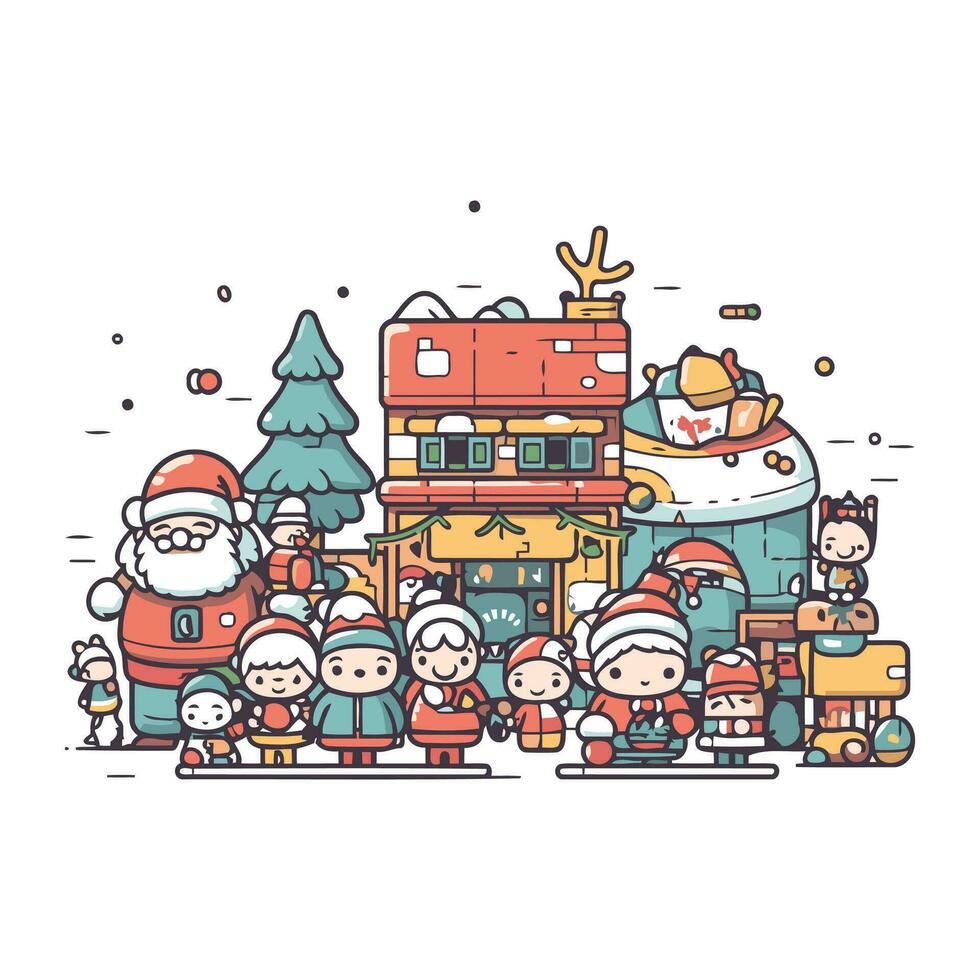 Christmas and New Year. Santa Claus and children. vector illustration.