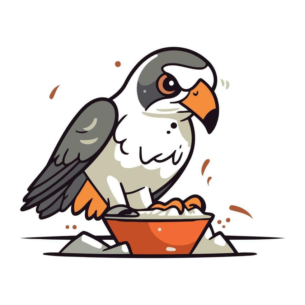 águila comiendo desde un bol. vector ilustración de un pájaro.