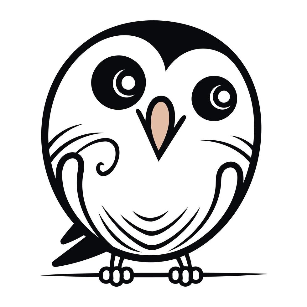 cute owl cartoon isolated on white background. black and white vector