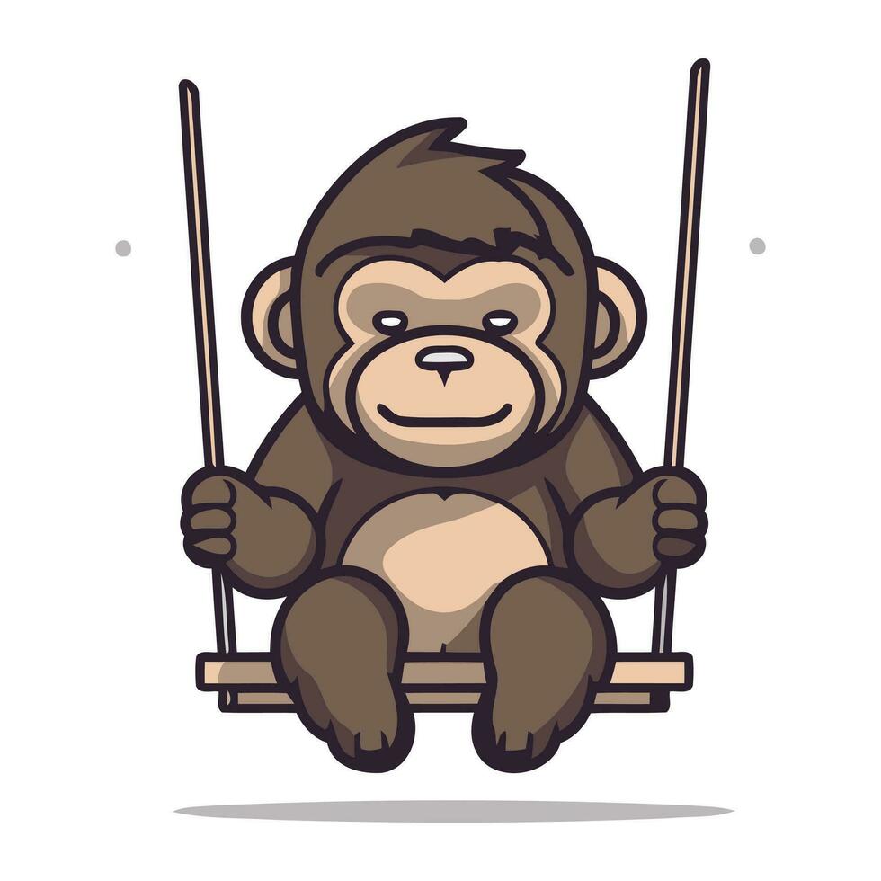 Monkey sitting on a swing. Vector illustration in cartoon style.