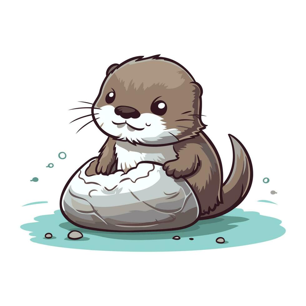 linda nutria en un roca. vector ilustración en blanco antecedentes.