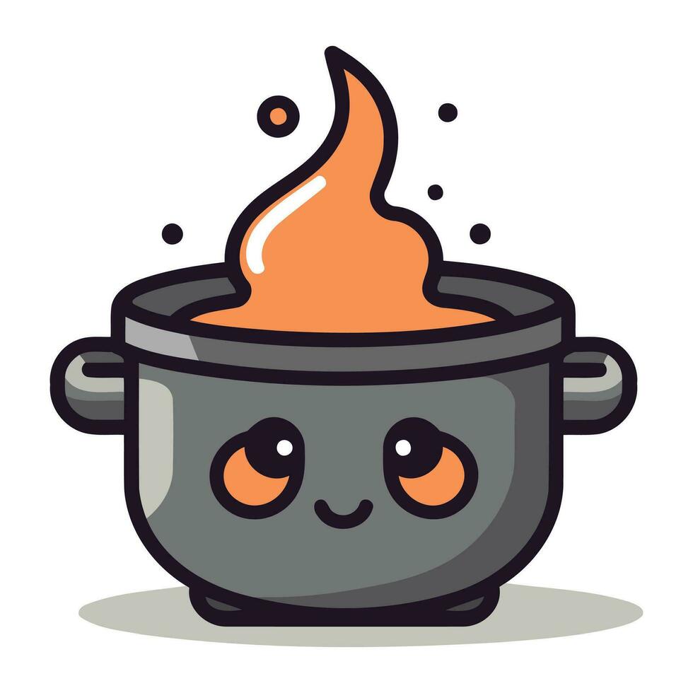 kawaii soup pot cartoon character vector illustration. food and drink concept