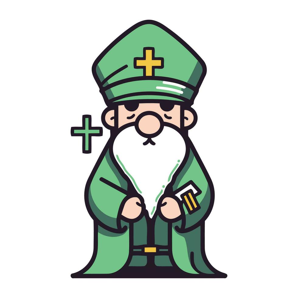 Nurse with a white beard and mustache in a green coat. Vector illustration