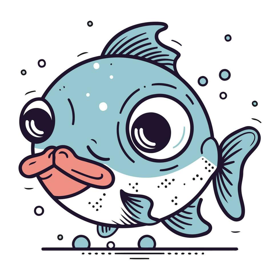 Cute cartoon fish with tongue out. Vector illustration isolated on white background.
