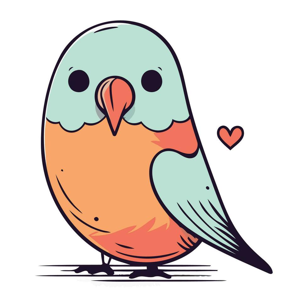 linda dibujos animados pájaro con corazón en sus pico. vector ilustración.