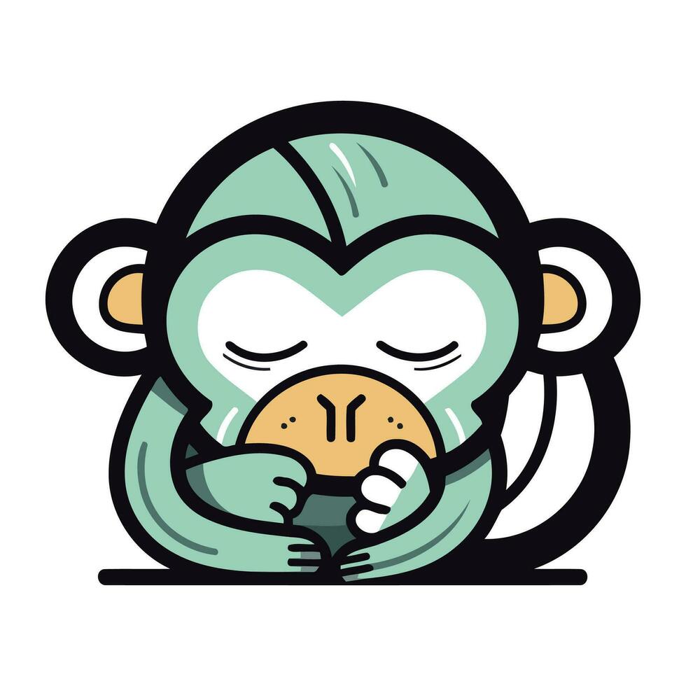 Cute cartoon monkey with a cup of coffee. Vector illustration.