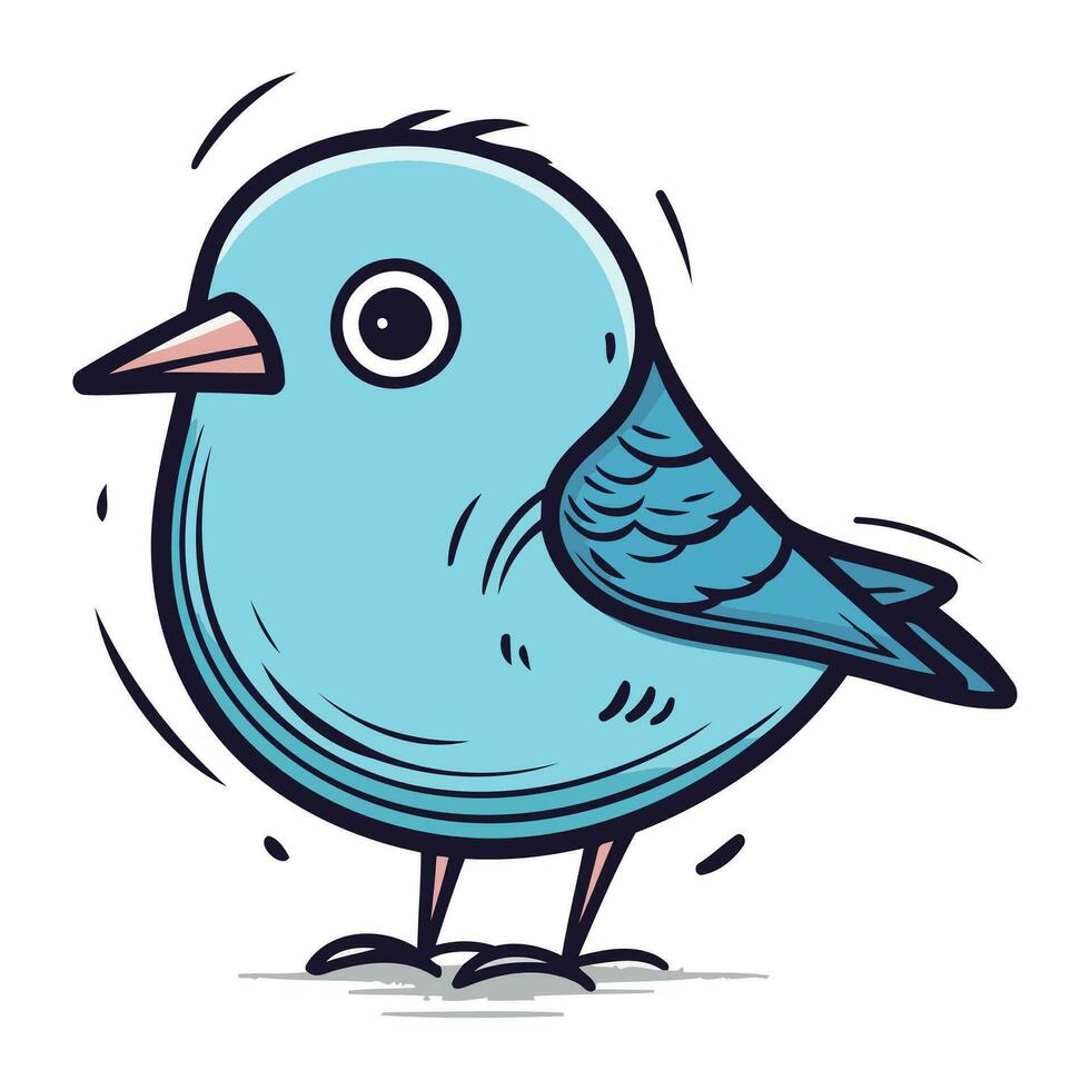 Cartoon funny blue bird. Vector illustration isolated on white background.