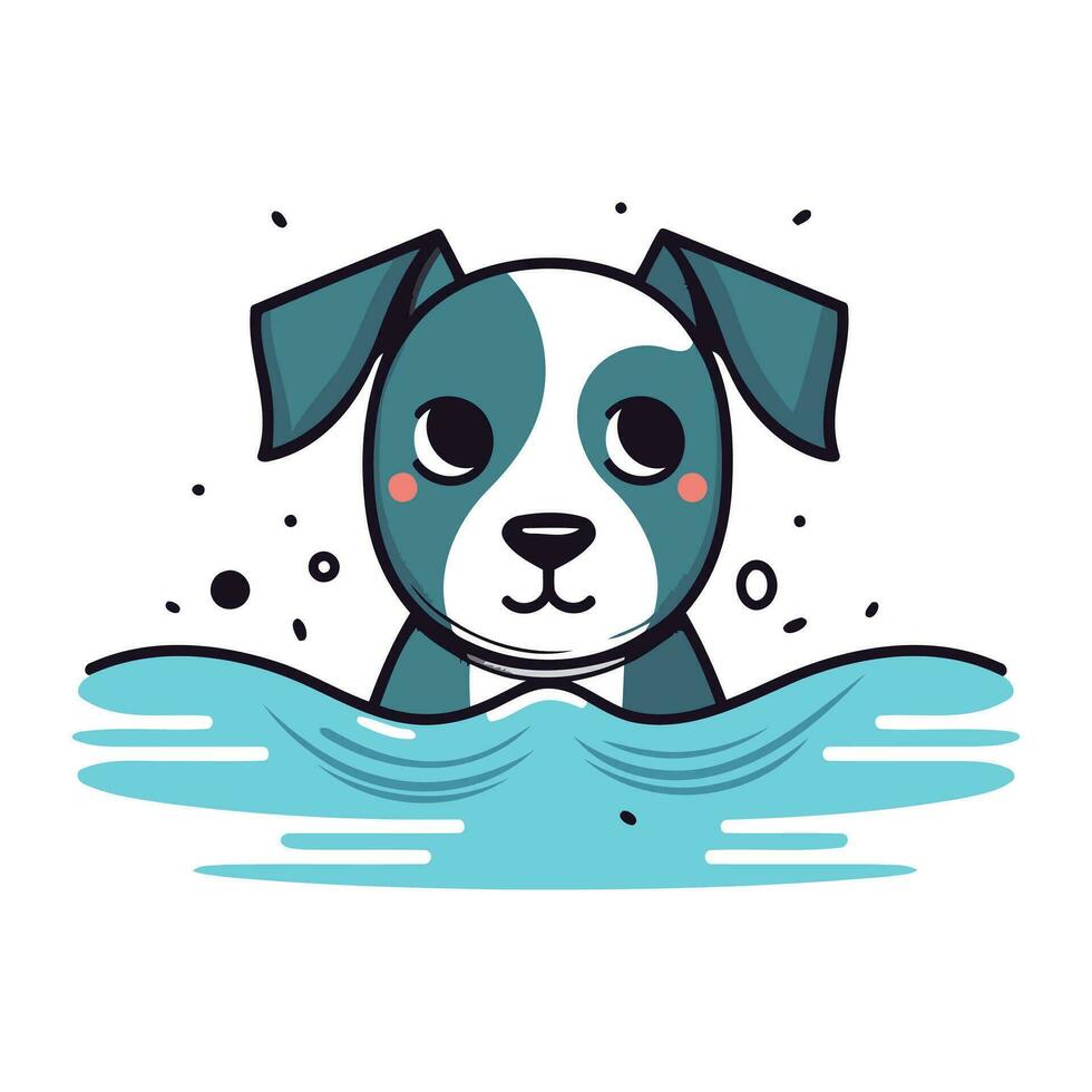 cute dog mascot with swimwear in the sea vector illustration design