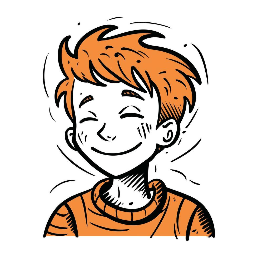 sonriente chico con rojo cabello. vector ilustración en bosquejo estilo.