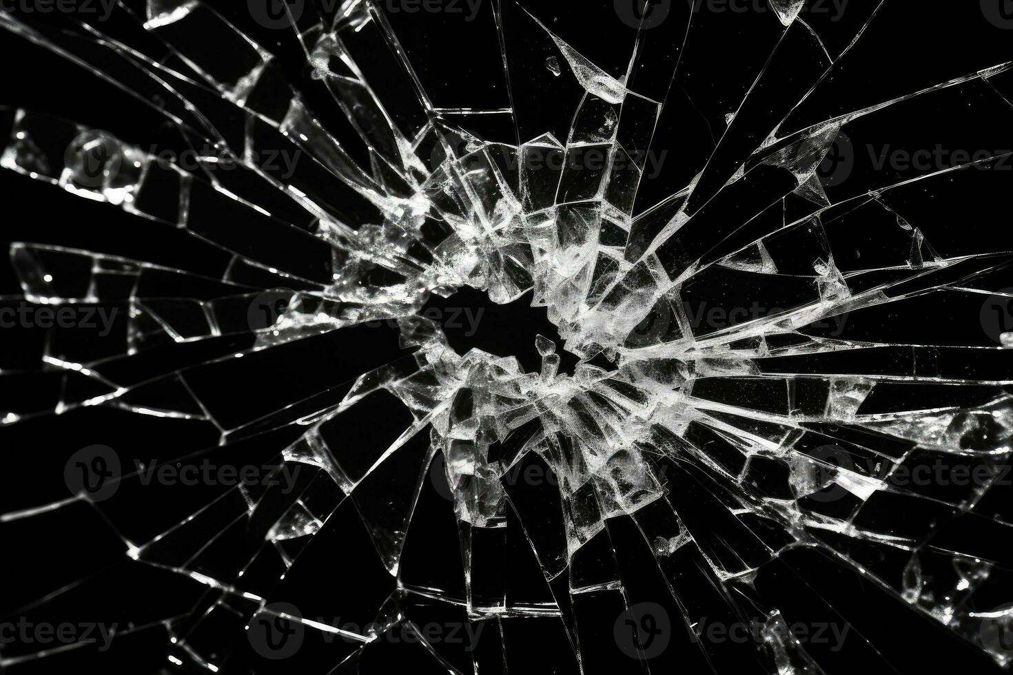 Broken glass black background AI Generative photo