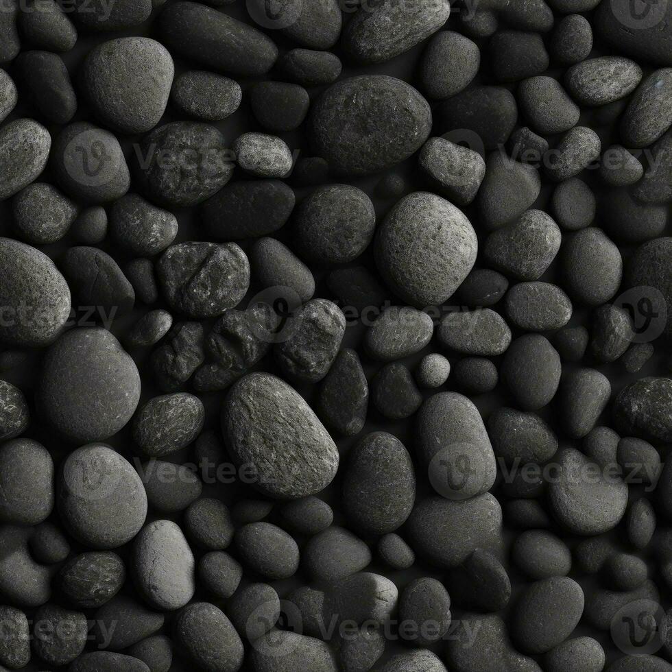 Black pebble stones seamless pattern texture background AI Generative photo