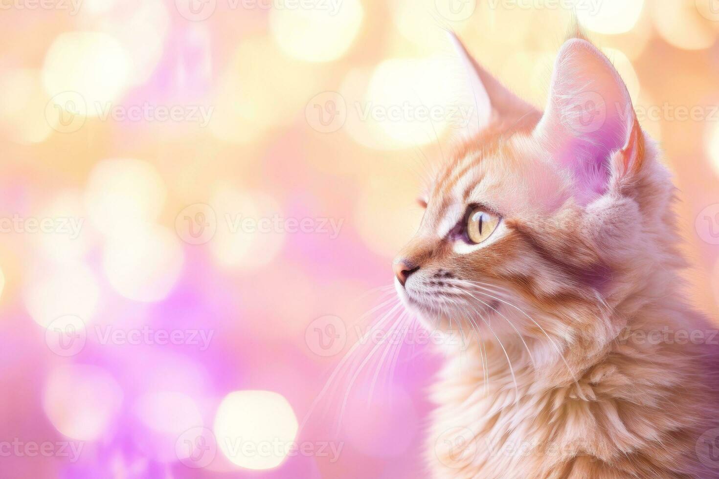 Close-up of cute cat gazing at something with beautiful bokeh background, Generative AI photo