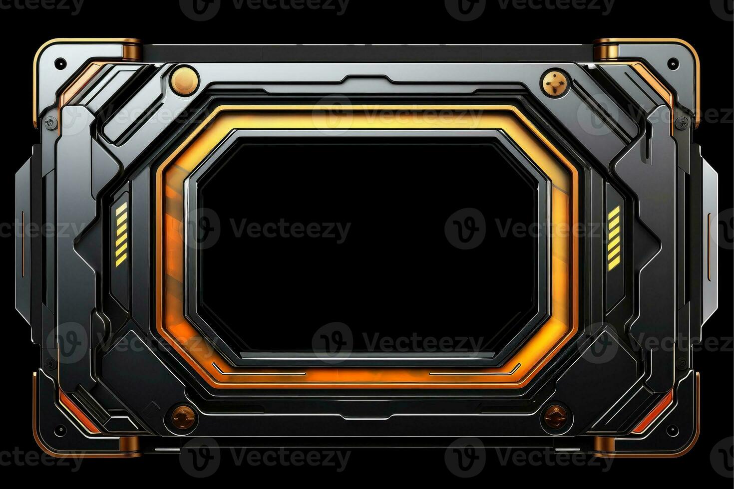 Abstract high tech black border, futuristic technology background, Generative AI photo