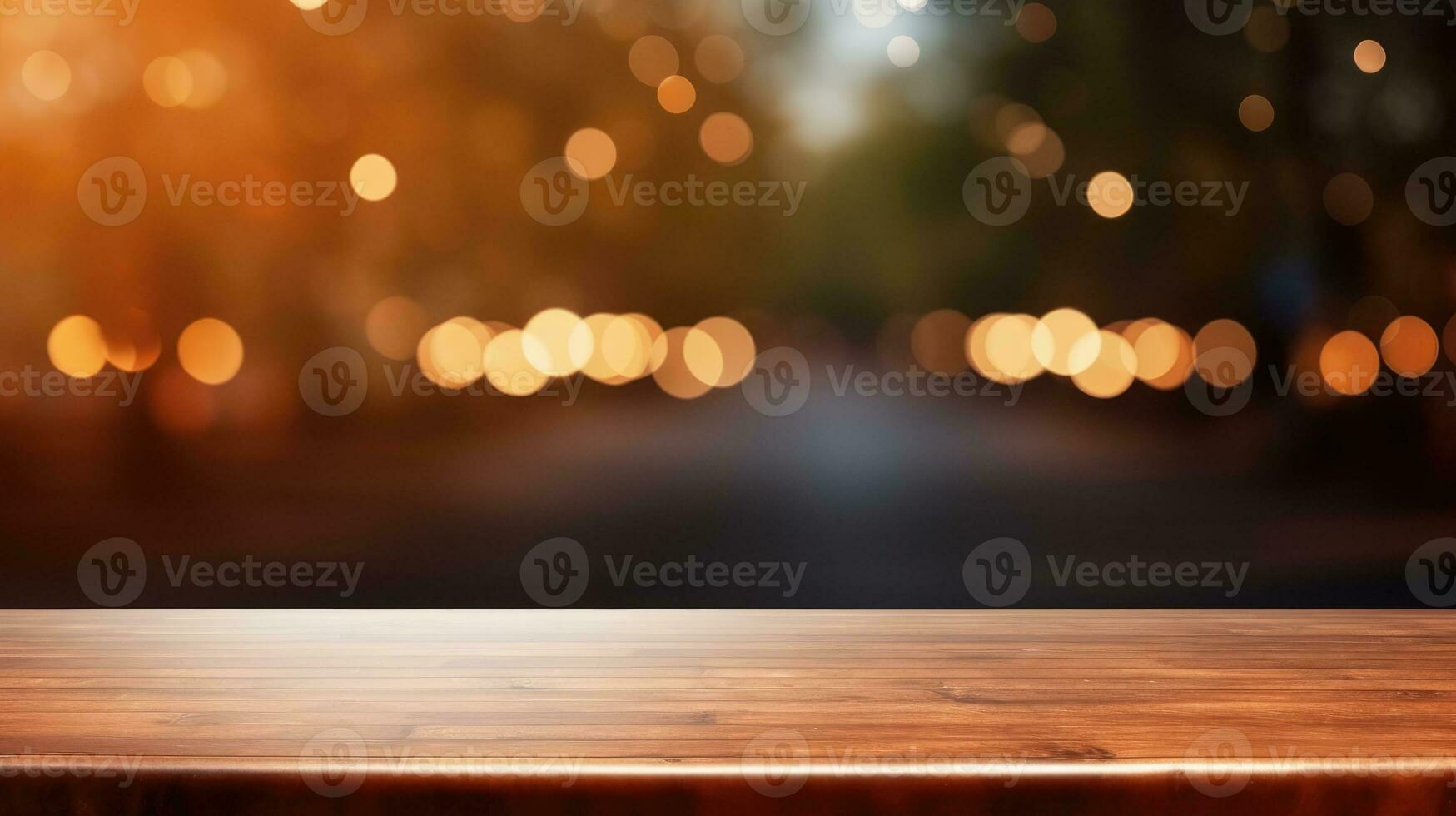 Empty wooden table product display blurred background AI Generative photo