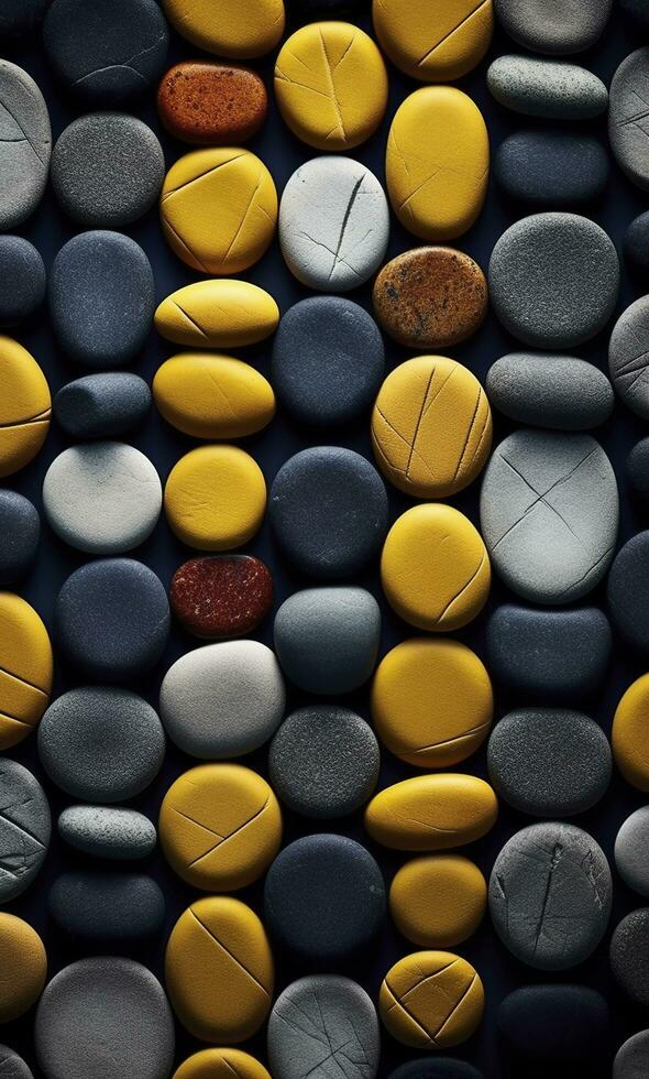 Some colorful stones are displayed, dark navy and yellow, AI Generative photo