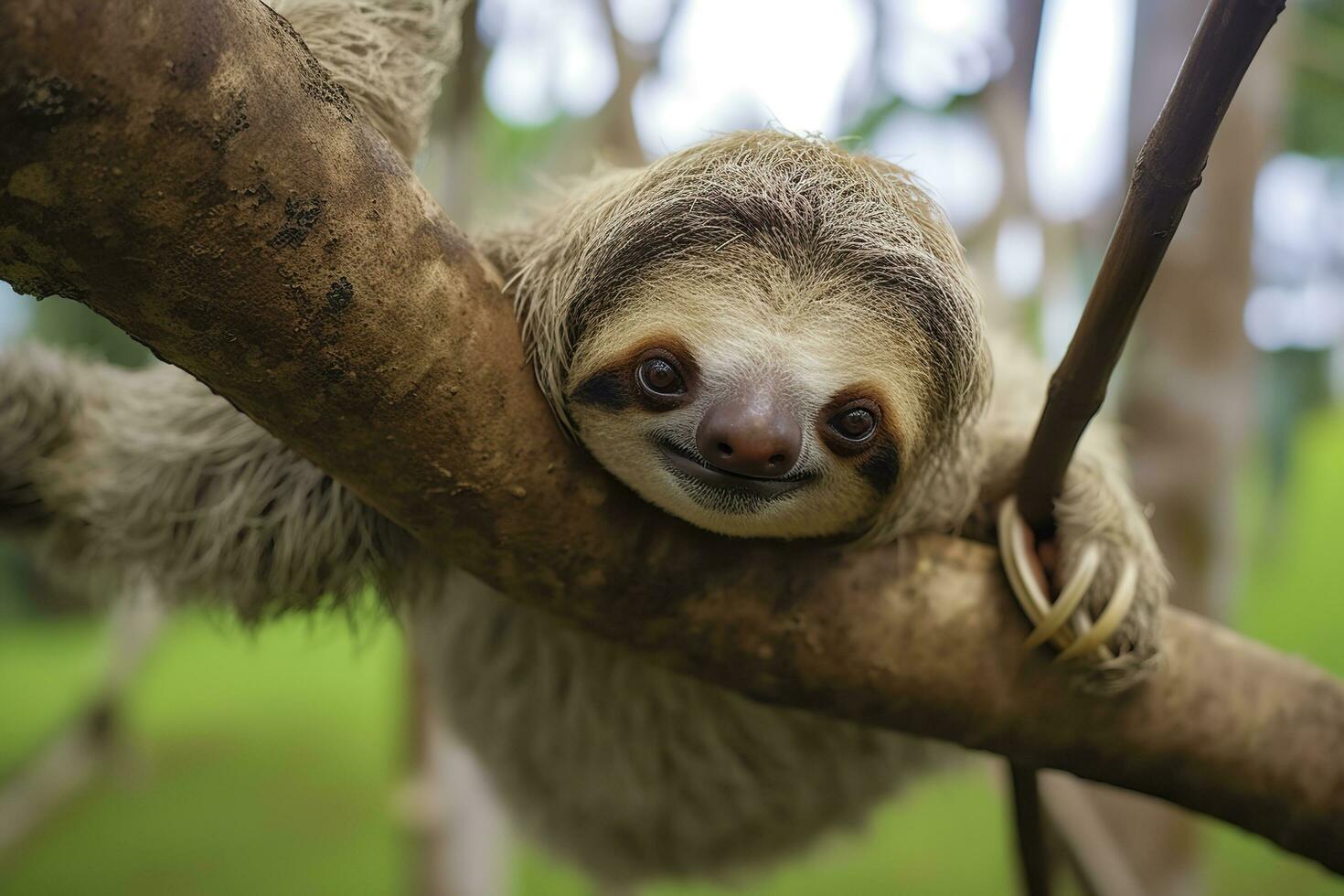 Baby Sloth in Tree in Costa Rica. Generative AI photo