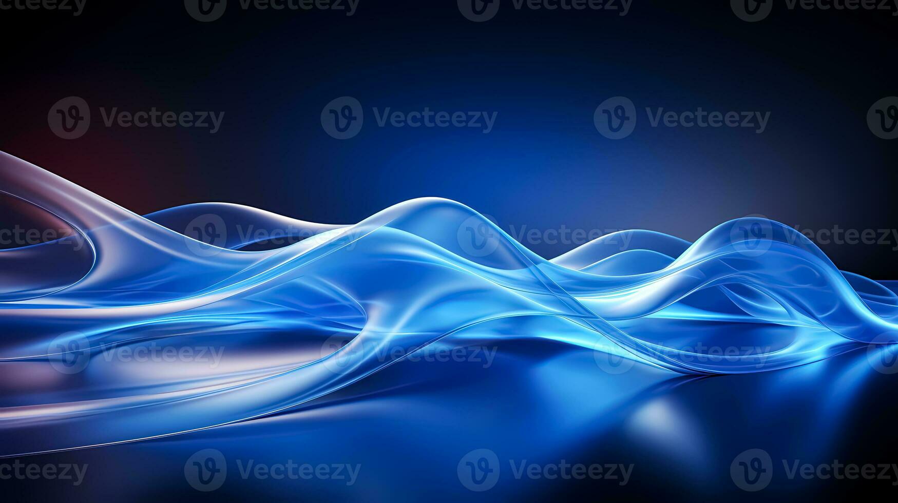 Abstract technology digital background with 3d blue light waves. Modern design with smooth shining curves lines on dark backdrop, copy space. Futuristic sci-fi banner template. AI Generated photo