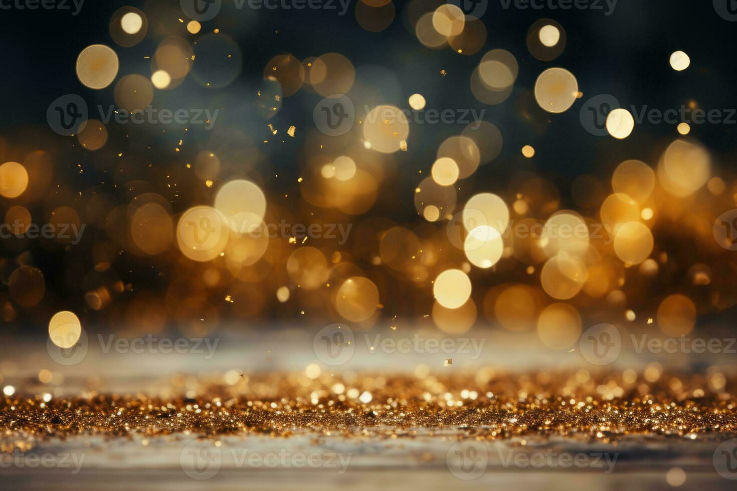 Gold Christmas glowing glitter design ideal for festive background. Text space or Product Showcase. Generative Ai photo