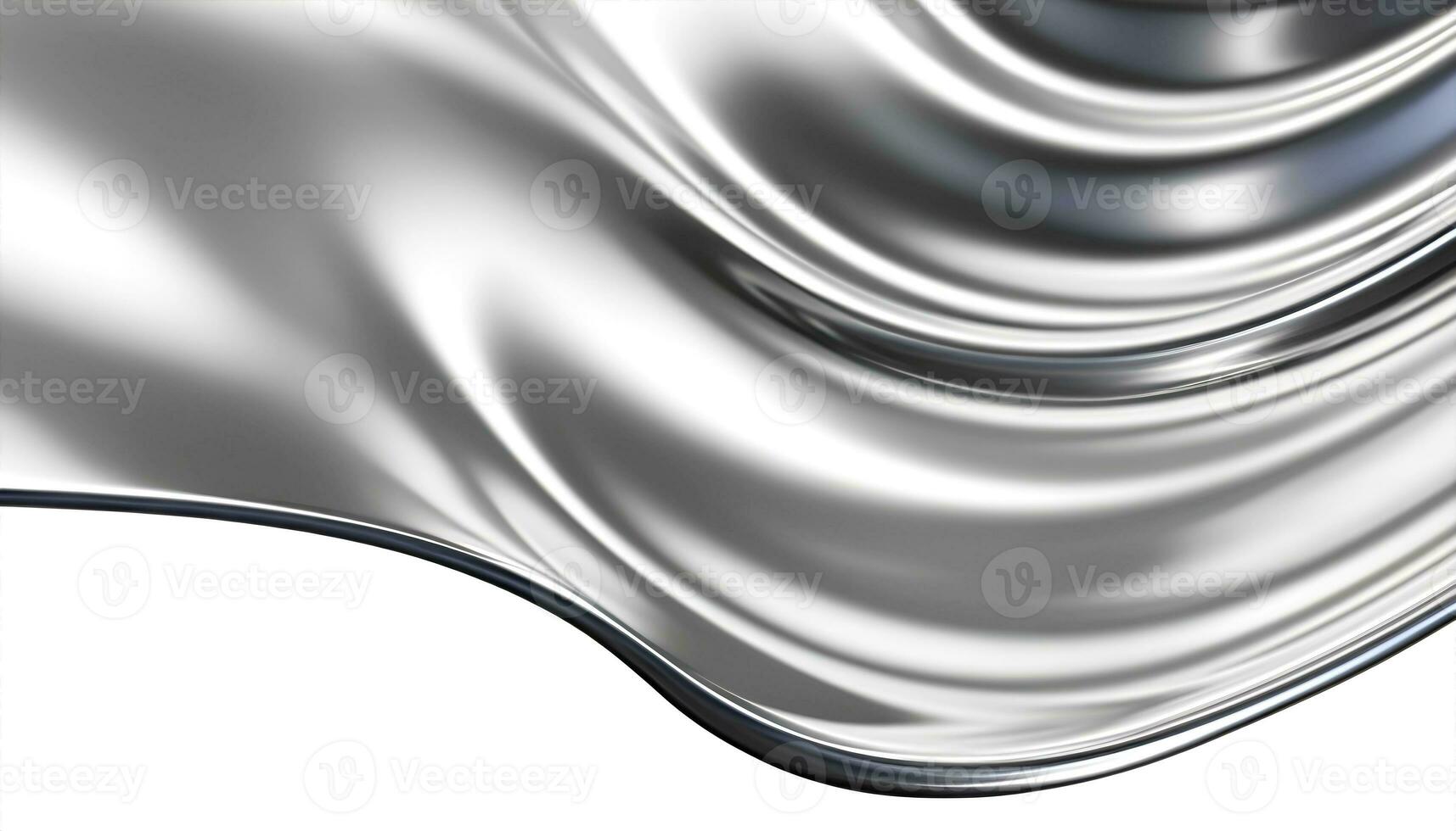 Abstract silver gradient curve. Flow chrome liquid metal waves isolated on white AI generative photo