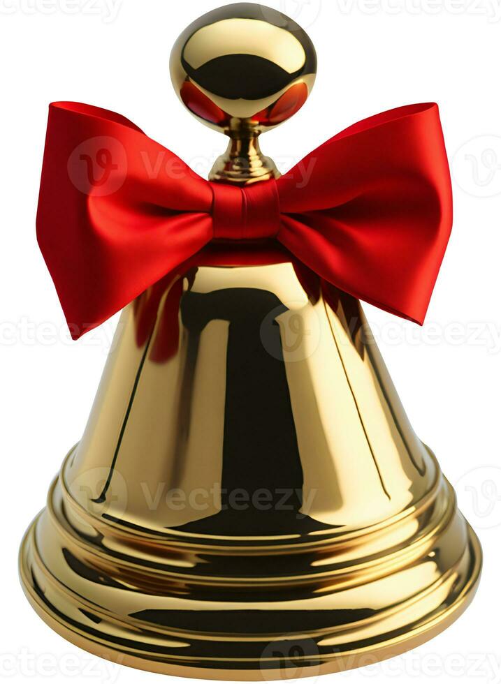 Golden glossy cut out bell with red bow AI generative photo