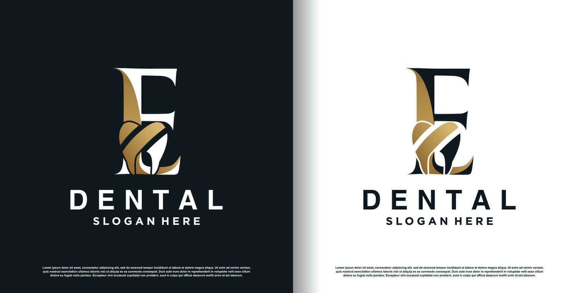 dental logo design vector with letter e concept premium vector