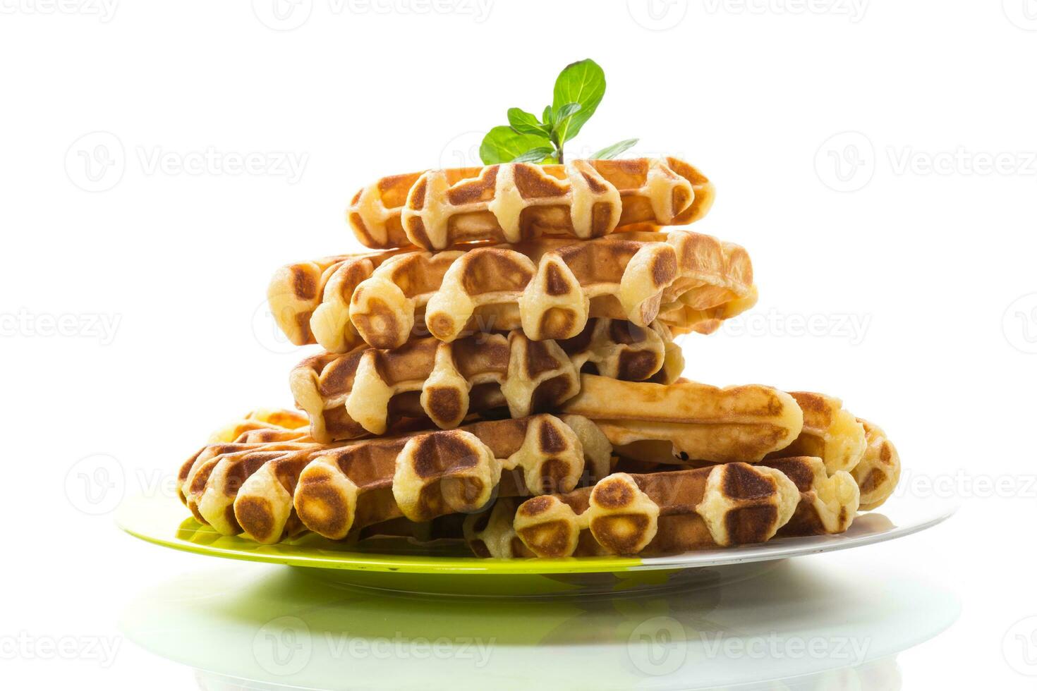 Sweet cottage cheese wafers with a sprig of mint in a plate photo