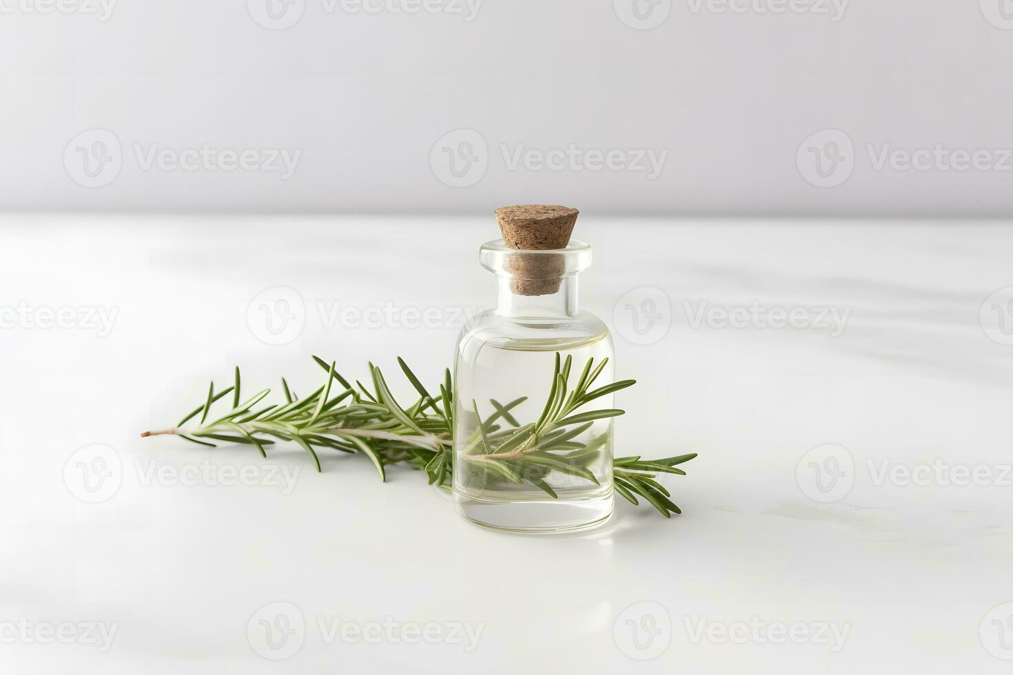 Bottles of pine essential oil and tree branch. Neural network AI generated photo