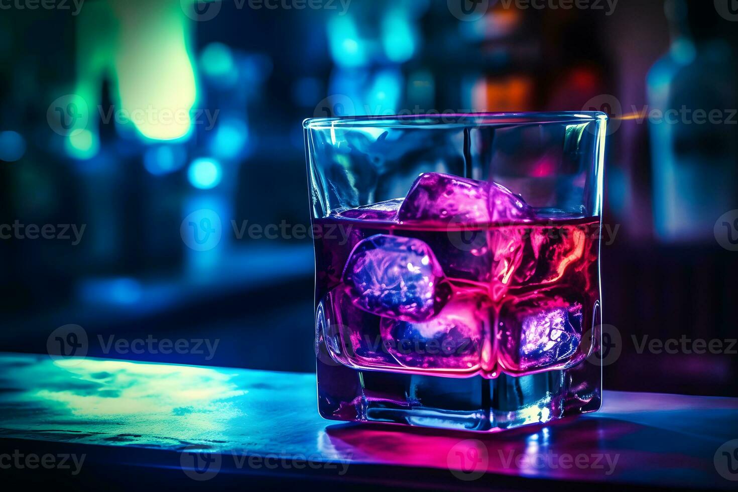 Bar and cocktails in neon colours. Neural network AI generated photo